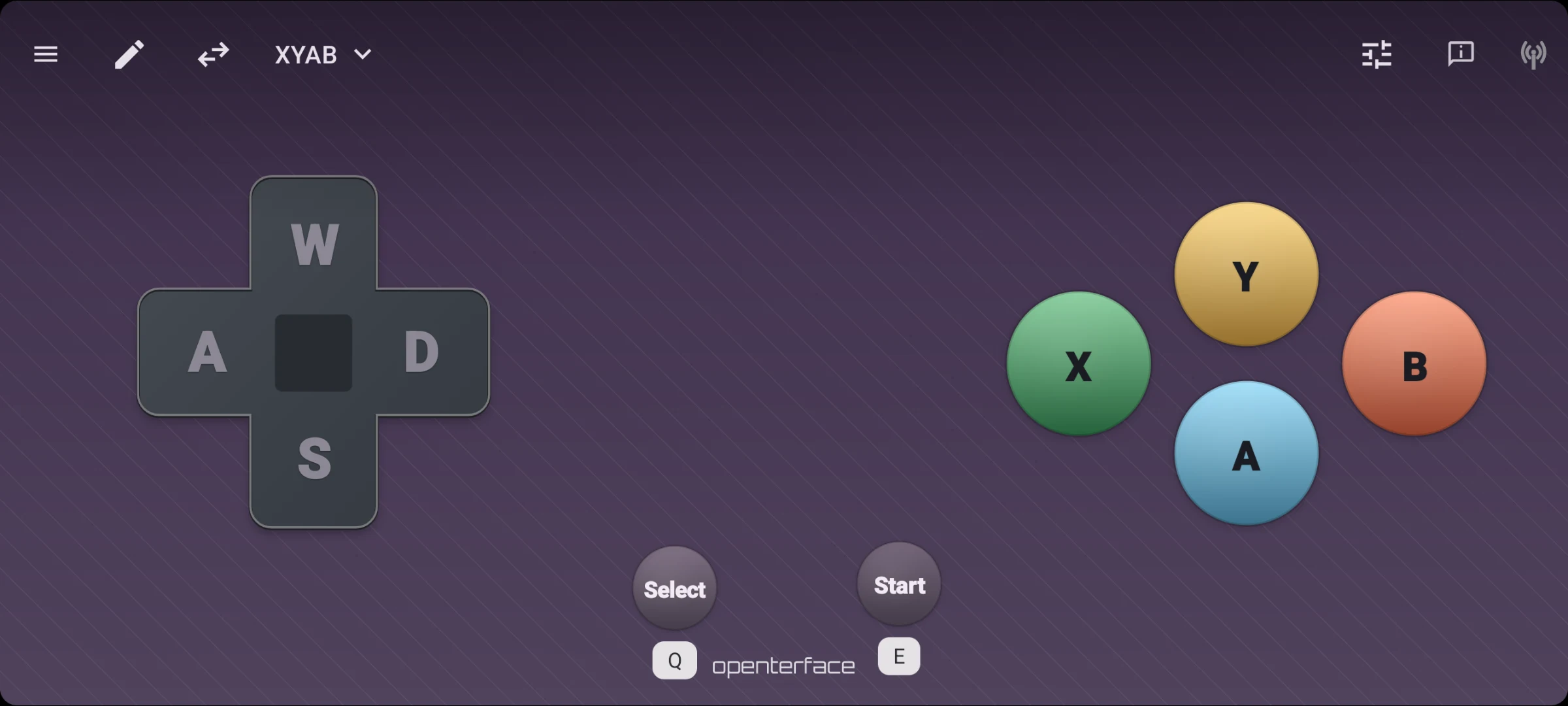 KeyCmd XYAB preset, Nintendo-style face buttons with WASD D-pad